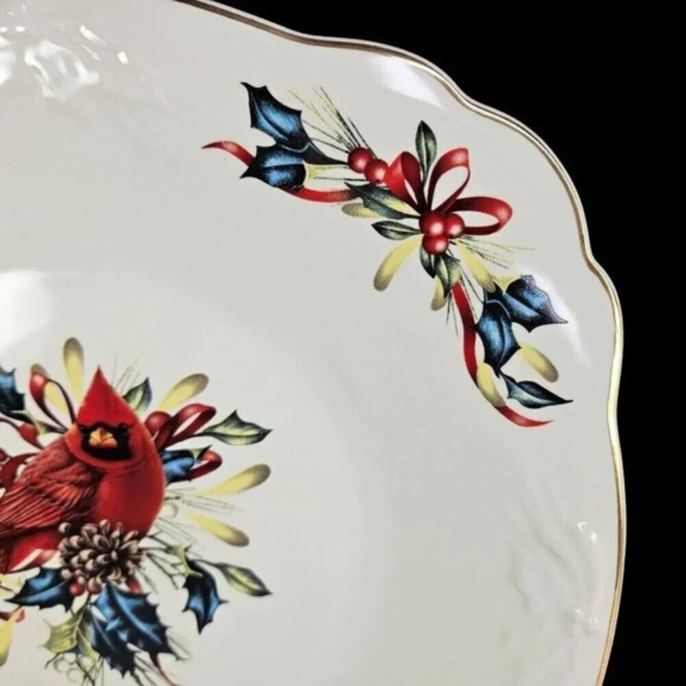 Lenox Winter Greeting Square Plate Platter Cardinal Catherine McClung Serve READ